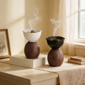 Quemador de Incienso Creativo Moderno de Resina y Cerámica con Tapa de Hoja de Oro Hueca Decoración del Hogar