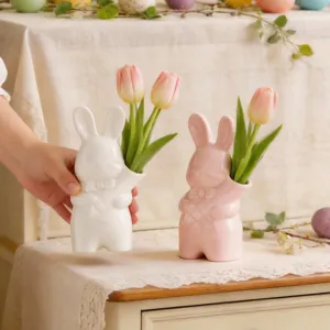 Florero de cerámica de conejito de Pascua, bonita maceta de animales para decoración del hogar.