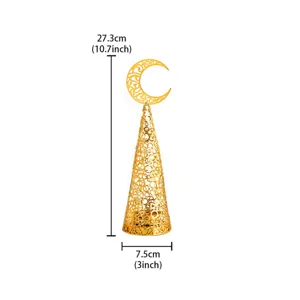 Gouden holle metalen wierookbrander met halve maan, hoogte 27,3 cm, elegante decoratie.