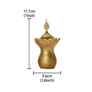 Brûleur d'encens en résine du Moyen-Orient avec couvercle ajouré, diffuseur doré 17.7cm