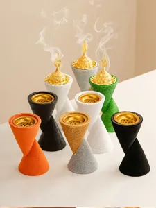 Double-cone resin incense burner Middle Eastern decorative censer with gold lid details