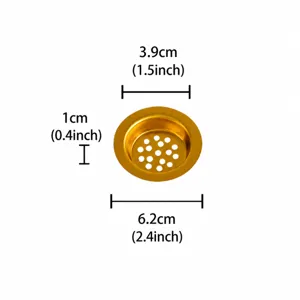 Gold metal sink strainer dimension diagram showing 6.2cm outer and 3.9cm inner diameter.