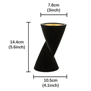 Double cone resin incense burner with dimensions, modern black craft art ornament for home decor.