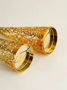Gold metal hollow cone candle holder set for romantic wedding holiday home table decor.