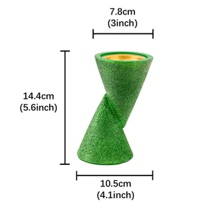 Resin double cone incense burner with dimension details, artistic home decor ornament product.
