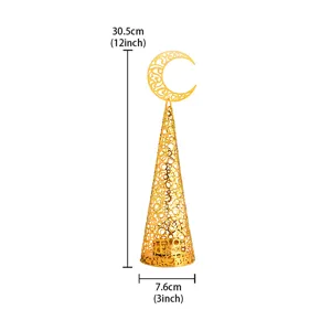 Gold metal Christmas tree candle holder with crescent moon top, 30.5cm height for holiday decor.