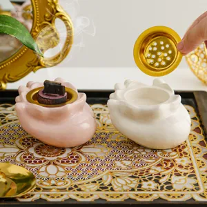Set di bruciatori di incenso in ceramica con filtro in metallo dorato, design elegante per la casa.