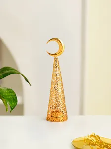 Golden metal cone candle holder with moon top hollow design European style home wedding decor