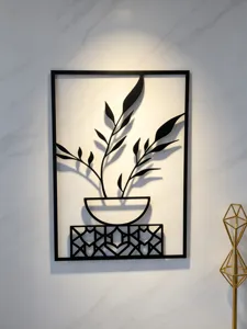 Modern metal wall art black iron botanical leaf plant hanging decor for home living room
