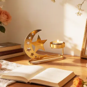 Metal Star Moon Tealight Candle Holder Arabic Home Decor Festive Table Ornament Craft