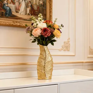 Vase en céramique feuille d'or de luxe décoration florale européenne pour salon maison