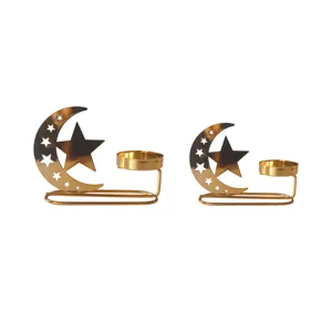 Gold metal star and moon candle holder set for Ramadan Eid tabletop home decoration.