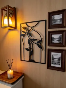 Black metal wall art abstract leaf sculpture modern home decor hanging wall decoration
