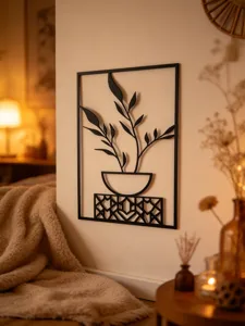 Black metal wall art hanging modern botanical plant home decor sculpture for indoor room
