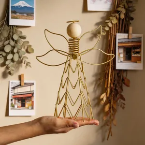 Modern Minimalist Iron Wood Angel Desktop Ornament Line Art Figurine Home Decor Craft Statue