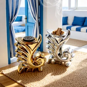 Bruciatore di incenso in ceramica ippocampo stile europeo oro argento decorazione casa