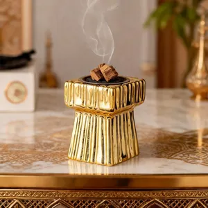 Incensario Cuadrado de Cerámica de Lujo Nórdico Borde Dorado Acanalado Censer de Aromaterapia para Sala de Estar Decoración