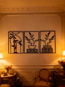 Metal wall art set 3-piece modern botanical iron hanging decor for living room interior