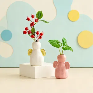 Ceramic angel flower vase cute desktop decoration pastel home decor floral arrangement