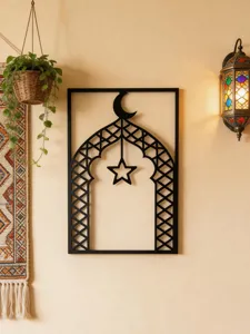 Black metal wall art Islamic moon star arch hanging decor for home interior styling