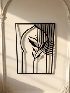 Modern black metal wall art hanging creative leaf arch iron decor for home living room decor