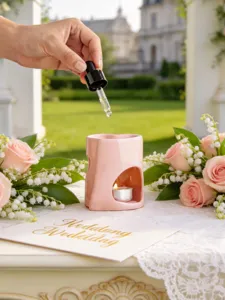 Portacandele in ceramica rosa a forma di cuore bruciatore di aromi decorazione matrimonio.