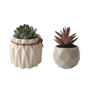 Ensemble de plantes succulentes artificielles, pot de fleurs géométrique pour déco maison.
