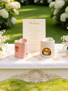 Portacandele a cuore in ceramica decorazione romantica matrimonio bruciatore olio.