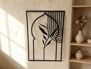 Black metal wall art decor geometric botanical hanging sculpture for modern home decor