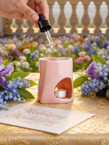 Bellissimo bruciatore di olio in ceramica rosa cuore portacandela per matrimonio