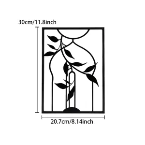 Metal wall art detail showing botanical leaf design, black iron hanging decoration 30x20cm