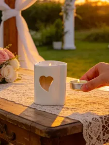 Portacandele in ceramica a cuore, romantico bicchiere per candela cavo per decorazione nozze.