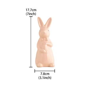 Cute pink ceramic Easter bunny rabbit figurine with bow tie, 17.7cm desktop home ornament.
