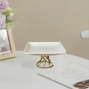 Modern minimalist ceramic jewelry tray with gold wire stand desktop home decor organizer