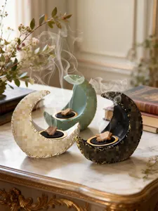 Exquisite Arabic crescent resin incense burner set, classical art aromatherapy home decor.