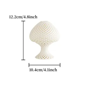 Detail view of the white 3D printed hollow mushroom candle holder, showing size 12.2x10.4cm.