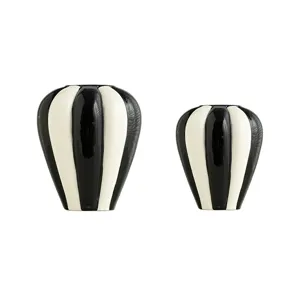 Black and white ceramic vase set for home decor table centerpiece modern detail view