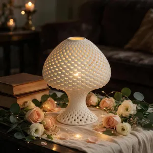 White Ceramic Hollow 3D Printed Candle Holder Nordic Style Mushroom Ball Tealight Stand For Home Wedding Table Decor