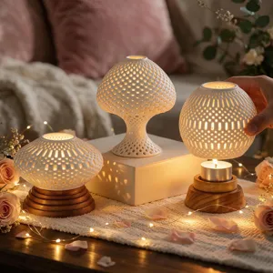White ceramic hollow 3D printed candle holder set for home wedding party romantic table decor