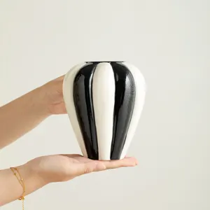 Nordic minimalist glossy black and white ceramic vase for fresh and dried flowers home decor