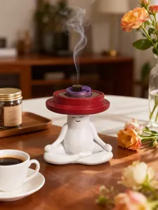 Creative meditation yoga mushroom incense burner, cute resin home decor aromatherapy stove.