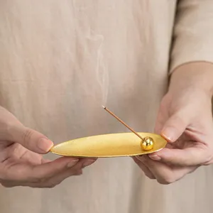 Modern Creative Willow Leaf Incense Holder Zinc Alloy Stick Incense Burner Tray Desktop Home Office Decor