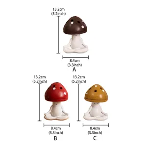 Yoga mushroom incense burner size chart and variant details, cute resin aromatherapy gift item.