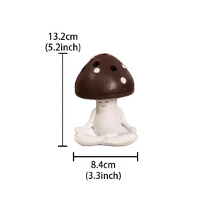 Cute meditation mushroom incense burner, resin yoga mushroom figurine for home decor 13cm