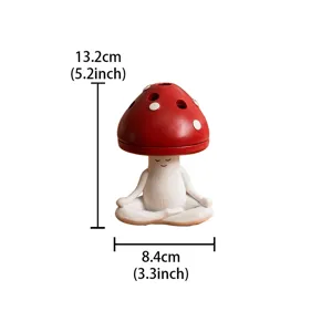 Meditation yoga mushroom incense burner detail, resin cute censer ornament, 13.2x8.4cm size.
