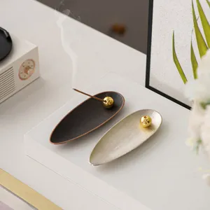 Modern creative willow leaf incense holder set with golden bead for stick incense home decor
