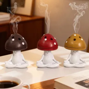 Meditation Yoga Mushroom Incense Burner Resin Cute Cartoon Handcrafted Aromatherapy Ornament Desktop Home Decor Gift