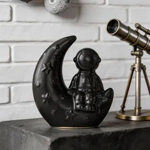 Creative astronaut moon ceramic figurine for home decor, modern desktop bookshelf ornament