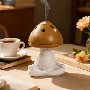 Yoga meditation mushroom incense burner, cute ceramic aromatherapy diffuser for home.