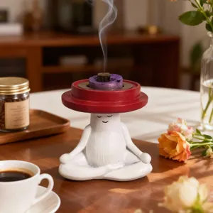Cute meditation yoga mushroom incense burner for home decor, relaxing aroma censer gift.